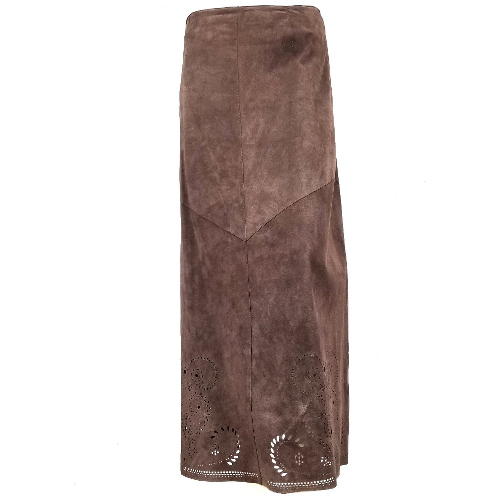 Siena Studio Laser-Cut Brown Suede Maxi Skirt 4